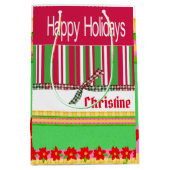 ハッピーホリデーズレッドストライプ抱き枕 ミディアムペーパーバッグ (正面)