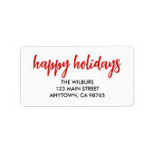 ハッピーホリデーズレッドタイポグラフィ差出人住所 ラベル (正面)