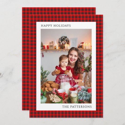 ハッピーホリデーズレッドタータンチェック写真 |クリスマス (正面/裏面)