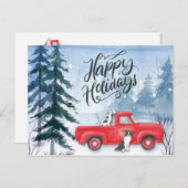 ハッピーホリデーズレッドトラックドッグビ企業のジネス シーズンポストカード (正面/裏面)