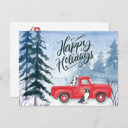 ハッピーホリデーズレッドトラックドッグビ企業のジネス シーズンポストカード (正面/裏面)