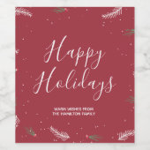 ハッピーホリデーズレッドトレンディークリスマス ワインラベル (シングルラベル)