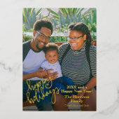 ハッピーホリデーズレッドパーソナライズされたフォト金ゴールド 箔シーズンカード (正面)