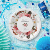 ハッピーホリデーズレッドパーソナライズされたフローラ ペーパープレート (パーティー)