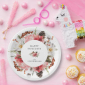 ハッピーホリデーズレッドパーソナライズされたフローラ ペーパープレート (パーティー)