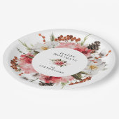 ハッピーホリデーズレッドパーソナライズされたフローラ ペーパープレート (アングル)