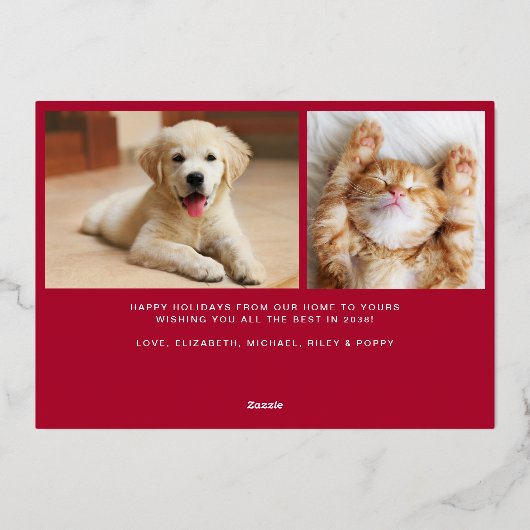 ハッピーホリデーズレッドフォトクリスマス 箔シーズンカード (裏面)