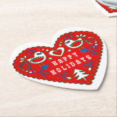 ハッピーホリデーズレッドフォークアートハート ペーパーコースター (アングル)