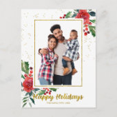 ハッピーホリデーズレッドフラワーズクリスマスフォト ポストカード (正面)