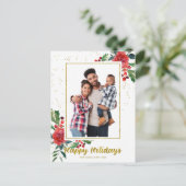 ハッピーホリデーズレッドフラワーズクリスマスフォト ポストカード (スタンド正面)