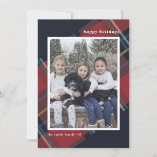ハッピーホリデーズレッドプレイドクリスマスカスタム写真 シーズンカード
