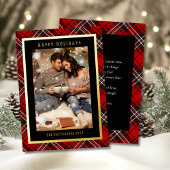 ハッピーホリデーズレッドプレイドタータンチェックフォトクリスマス 箔シーズンカード