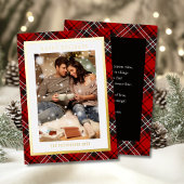 ハッピーホリデーズレッドプレイドタータンチェックフォトクリスマス 箔シーズンカード