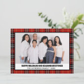 ハッピーホリデーズレッドプレイドフォトファミリークリスマス シーズンカード (スタンド正面)