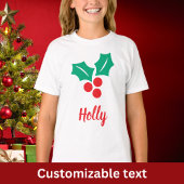 ハッピーホリデーズレッドホワイトグリーンホリー名前をカスタムする Tシャツ