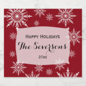 ハッピーホリデーズレッドホワイトスノーフレーク スパークリングワインラベル (シングルラベル)