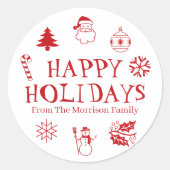 ハッピーホリデーズレッドホワイト名前をカスタムするかわいい好意 ラウンドシール (正面)
