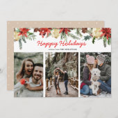 ハッピーホリデーズレッドポインセチア花カップル写真 シーズンカード (正面/裏面)