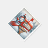 ハッピーホリデーズレッドメールボックスと手なびく雪だるま スタンダードカクテルナプキン (角)