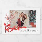 ハッピーホリデーズレッドリボン写真 |クリスマス スパークリングワインラベル (シングルラベル)