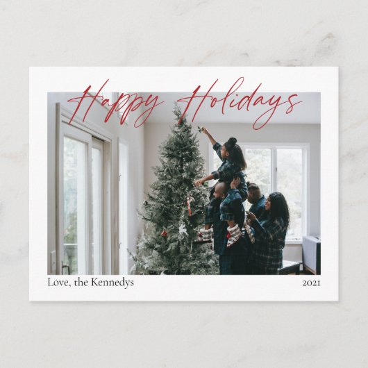 ハッピーホリデーズレッド書道モダンはがき ポストカード (正面)