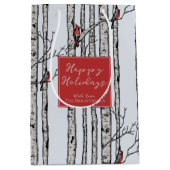 ハッピーホリデーズレッド深紅色樺の木フォレスト ミディアムペーパーバッグ (正面)