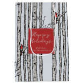 ハッピーホリデーズレッド深紅色樺の木フォレスト ミディアムペーパーバッグ (裏面)