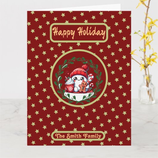 ハッピーホリデーズレッド金ゴールドクリスマスフォト カード (黄色い花)