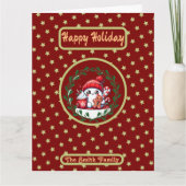 ハッピーホリデーズレッド金ゴールドクリスマスフォト カード (正面)