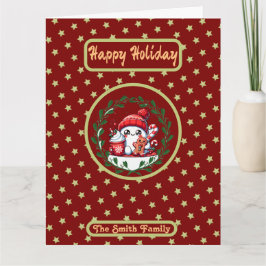 ハッピーホリデーズレッド金ゴールドクリスマスフォト カード