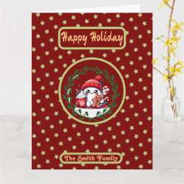 ハッピーホリデーズレッド金ゴールドクリスマスフォト カード