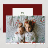 ハッピーホリデーズレッド&グリーンブロック文字カード シーズンカード (正面/裏面)