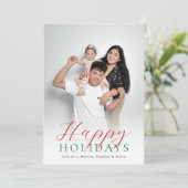 ハッピーホリデーズレッド&グリーンモダンスクリプトフォト シーズンカード (スタンド正面)