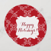 ハッピーホリデーズレッド&ホワイトエレガントクリスマスカード シーズンカード (正面/裏面)