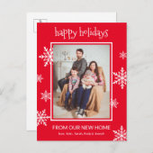 ハッピーホリデーズレッド&ホワイトスノーフレークスフォトムービング 案内ポストカード (正面/裏面)