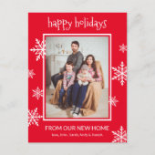 ハッピーホリデーズレッド&ホワイトスノーフレークスフォトムービング 案内ポストカード (正面)