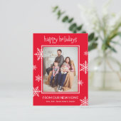 ハッピーホリデーズレッド&ホワイトスノーフレークスフォトムービング 案内ポストカード (スタンド正面)