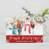 ハッピーホリデーズレッド&ホワイトパーソナライズされた写真 シーズンカード (スタンド正面)