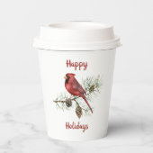 ハッピーホリデーズレッド（鳥）ショウジョウコウカンチョウオンパインブランチ 紙コップ (裏面)