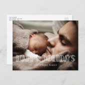 ハッピーホリデーズレトロアートdecoスクリプトフォト シーズンポストカード (正面/裏面)