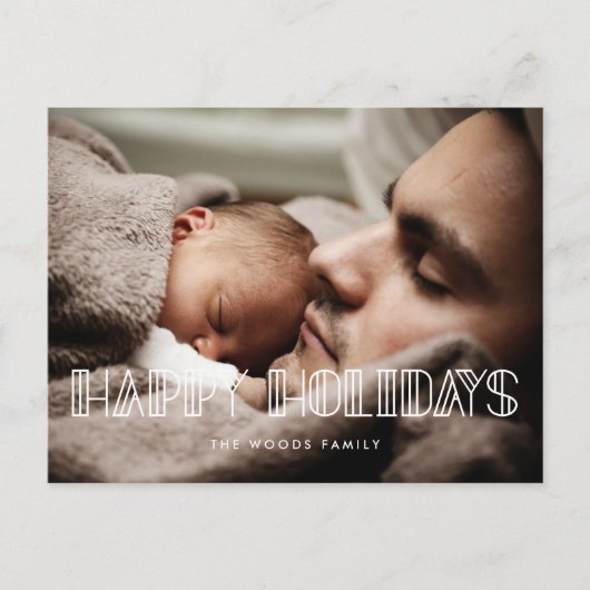 ハッピーホリデーズレトロアートdecoスクリプトフォト シーズンポストカード (正面)