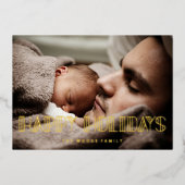 ハッピーホリデーズレトロアールデコフォトクリスマス金ゴールド 箔シーズンカード (正面)