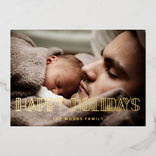 ハッピーホリデーズレトロアールデコフォトクリスマス金ゴールド 箔シーズンカード (正面)