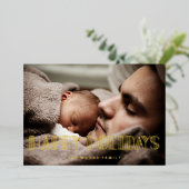 ハッピーホリデーズレトロアールデコフォトクリスマス金ゴールド 箔シーズンカード (立ち正面)