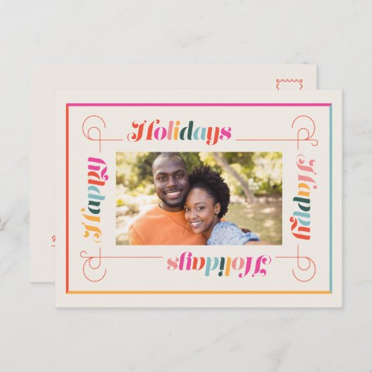 ハッピーホリデーズレトロクリスマスホリデーハガキ シーズンポストカード (正面/裏面)