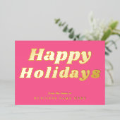 ハッピーホリデーズレトログルーヴィーピンク金ゴールドビジネス 箔シーズンカード (立ち正面)