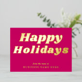 ハッピーホリデーズレトログルーヴィーマゼンタ金ゴールドビジネス 箔シーズンカード (立ち正面)