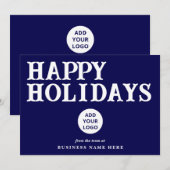 ハッピーホリデーズレトロネイビーブルービジネスロゴ シーズンカード (正面/裏面)