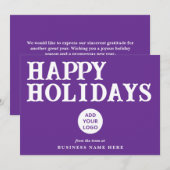 ハッピーホリデーズレトロパープルビジネスロゴ シーズンカード (正面/裏面)