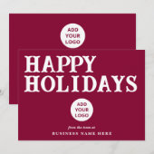 ハッピーホリデーズレトロブルガンディービジネスロゴ シーズンカード (正面/裏面)